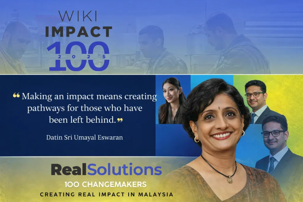 Wiki Impact Impact 100 Malaysian Changemakers 2025 listing recognising Datin Sri Umayal Eswaran in the Social Justice category