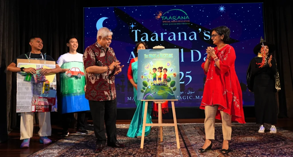 Datin Sri Umayal Eswaran unveiling a sustainability focused book at Taarana Annual Day, reinforcing the role of education and community engagement in building a more sustainable future