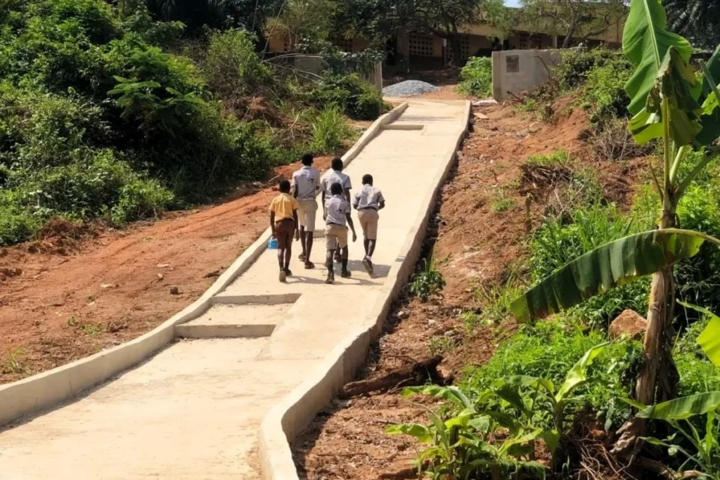 Paved walkways with landscaped areas, making it safer and easier for wheelchair users and students who need support to get around