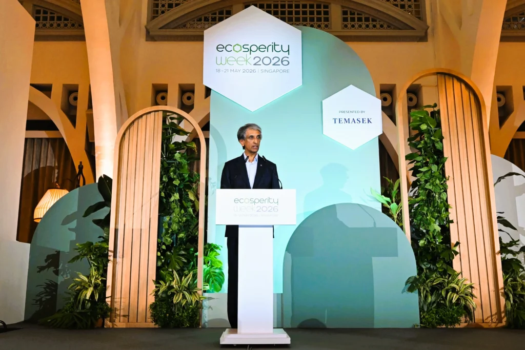 Dilhan Pillay Sandrasegara, Executive Director and Chief Executive Officer of Temasek Holdings, delivering welcome remarks at the Ecosperity Week 2026 Opening Dinner in Singapore.