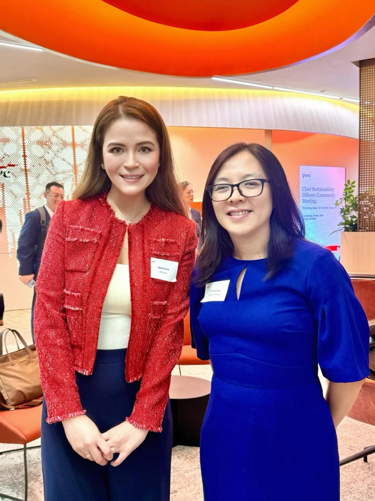 Sarah Noble, QI Group Head of Group Corporate Sustainability, with Lit Ping Low, ESG Director at DFI Retail Group, during Ecosperity Week 2026 in Singapore.
