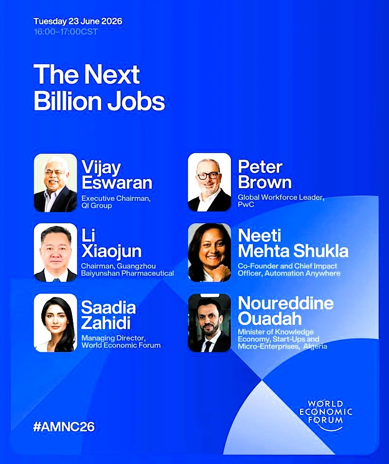 Vijay Eswaran is a panel speaker at the World Economic Forum Annual Meeting of the Champions in Dalian, for The Next Billion Jobs. He will join other global leaders on stage.