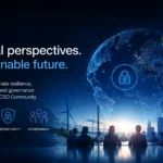 Digital globe illustrating QI Group’s engagement with the World Economic Forum Chief Sustainability Officers Community on climate resilience, cybersecurity and governance.