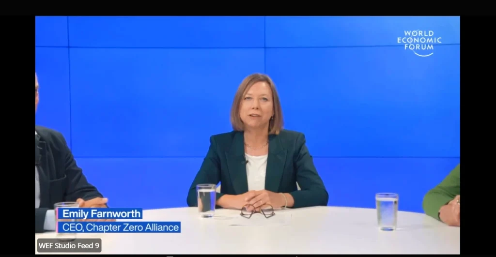 Emily Farnworth, CEO of Chapter Zero Alliance, speaking during the World Economic Forum session on the future of governance.